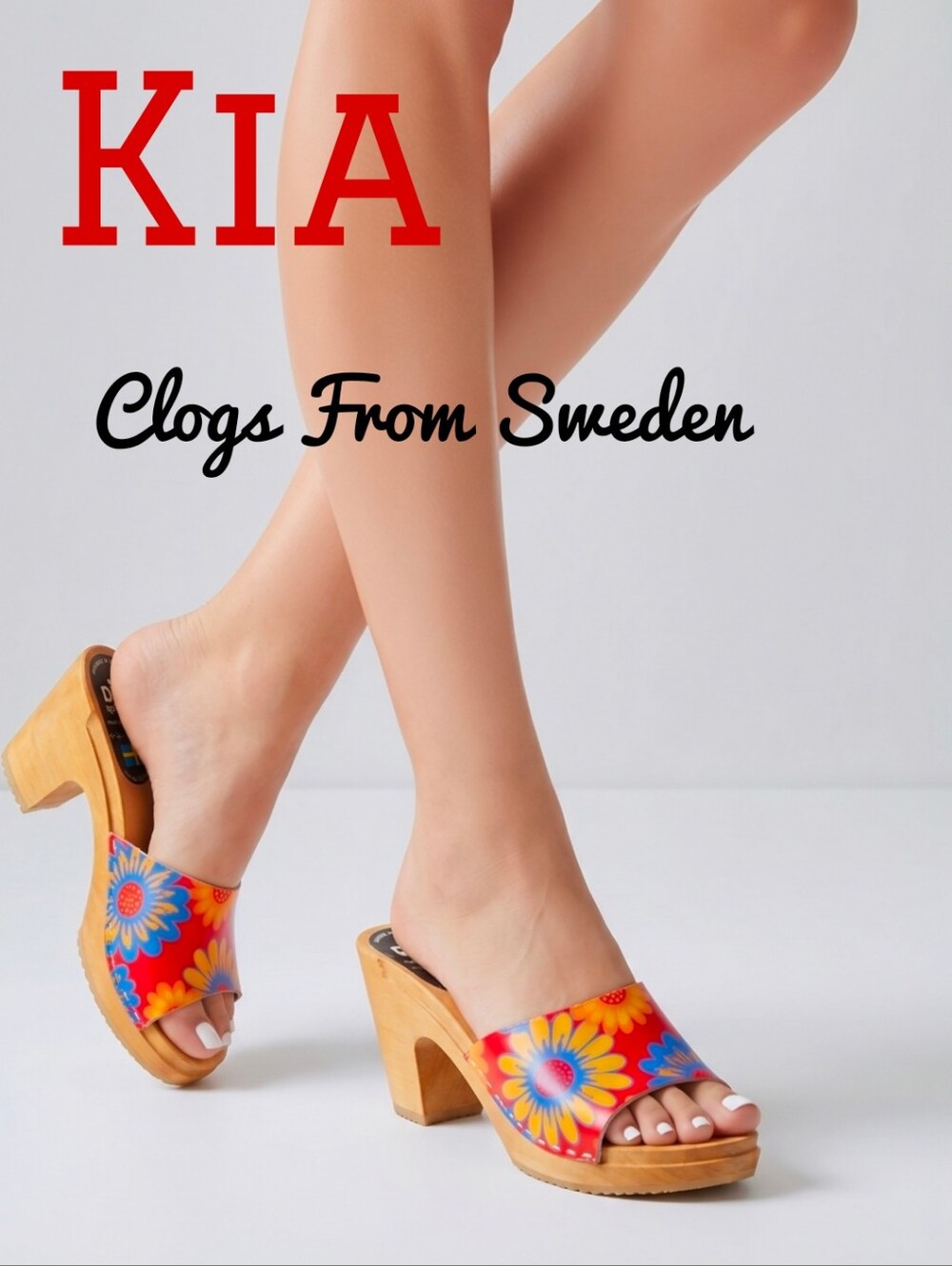 🎀Clearance🎀 Kia Sweden Floral Print Leather Sandals Wooden Heels Clogs 39 9